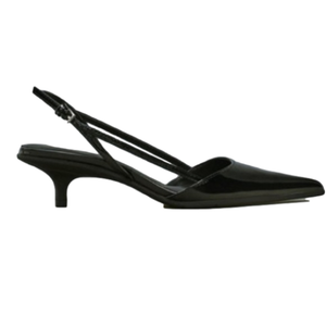ZARA BLACK PATENT VEGAN LEATHER POINTY TOE KITTEN HEELS- SIZE 7.5- NWT